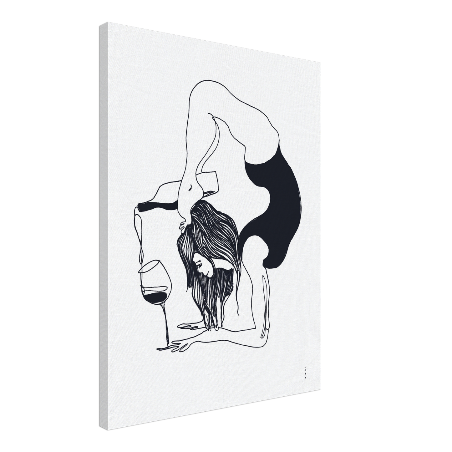 Funny Yoga Art On Canvas:  Minimalist Art Of Yoga Pose On Canvas With Wine