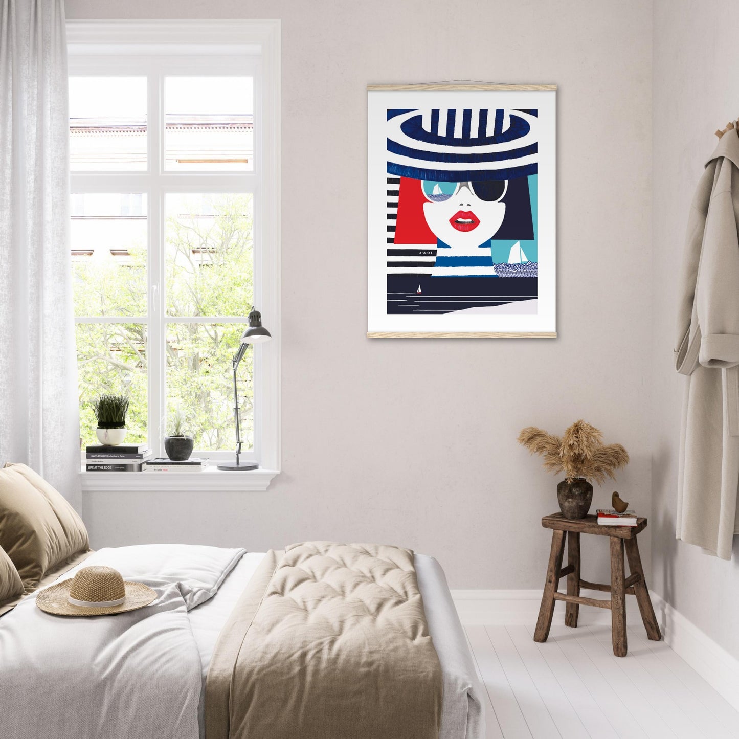 Colourful Mediterranean Wall Art Portrait On The Riviera: Beach Poster With Hanger