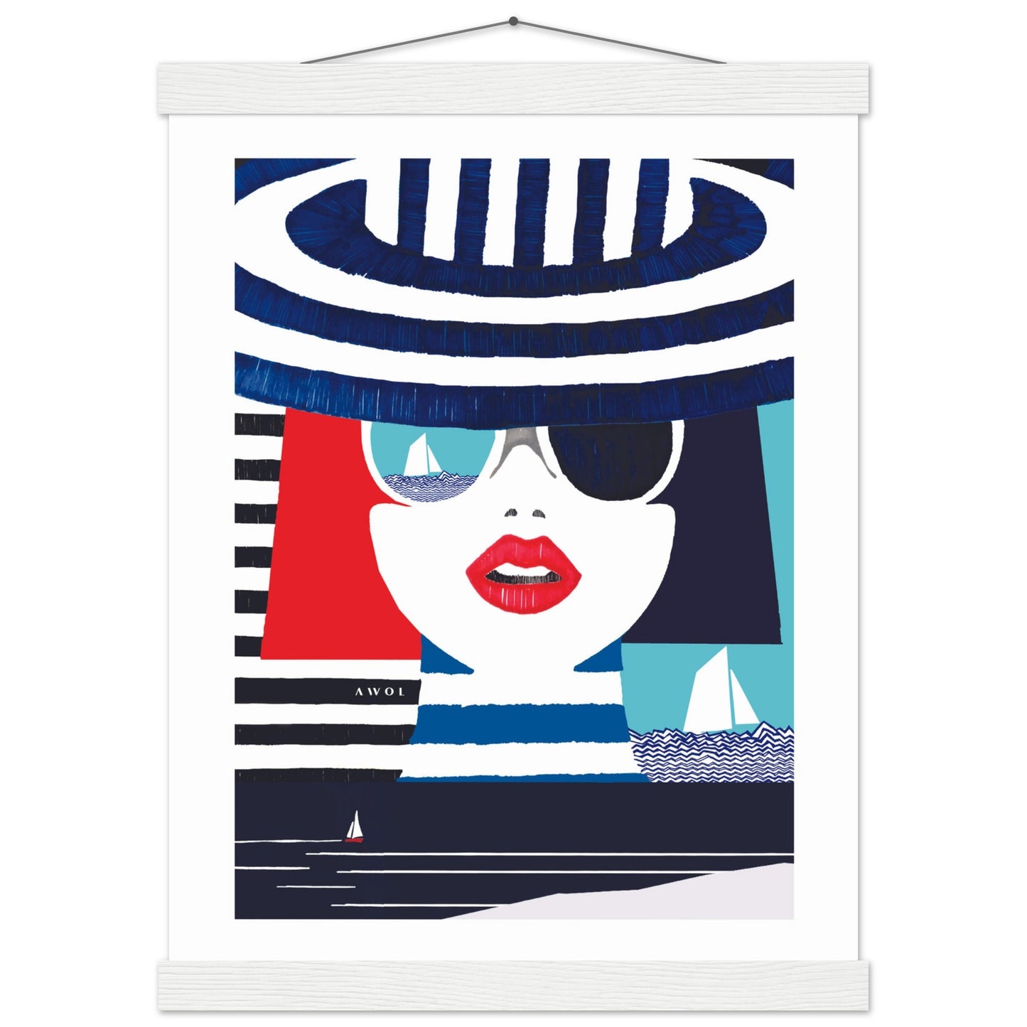 Colourful Mediterranean Wall Art Portrait On The Riviera: Beach Poster With Hanger