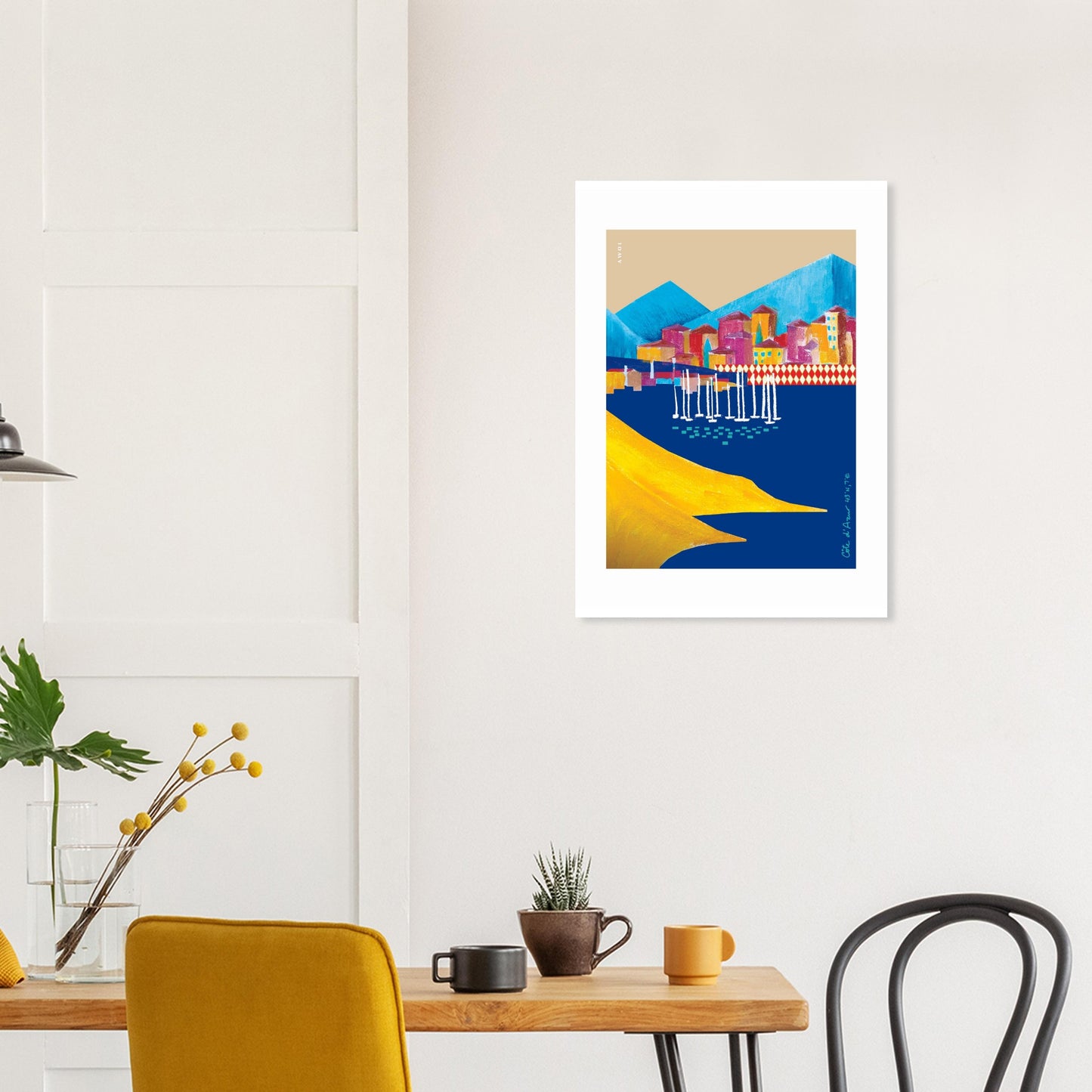 Colourful Seaside Landscape Art, Travel Poster Of The French Riviera: Aluminum Art Print