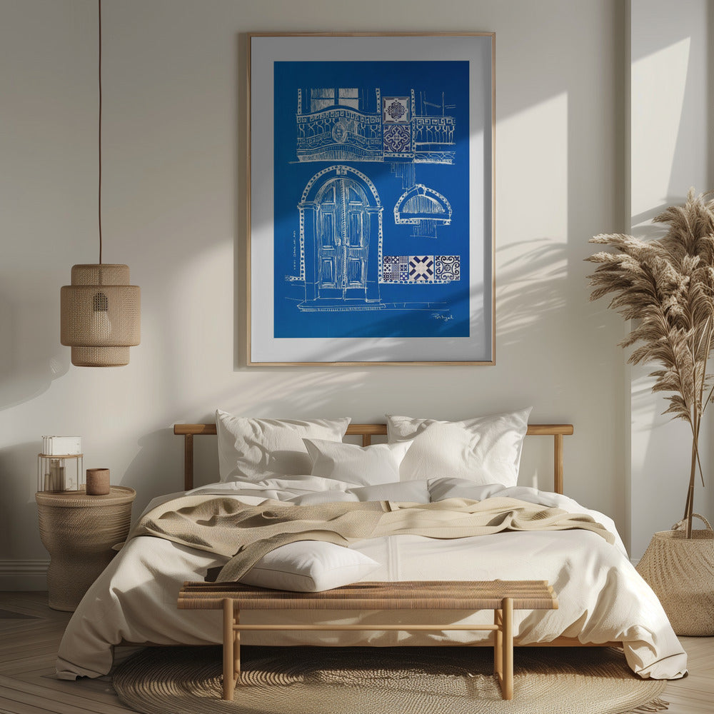 Blue Portugese House With Azulejo Tile Art: Framed Art Print