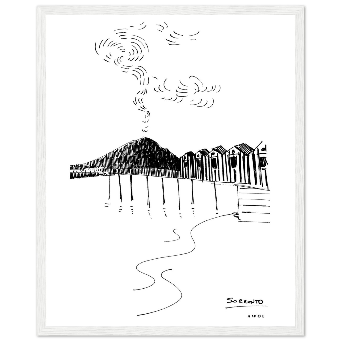 View of Mount Vesuvius Volcano, Italian Landscape, The Bay Of Naples Seen From Sorrento: Premium Matte Paper Wooden Framed Art Print