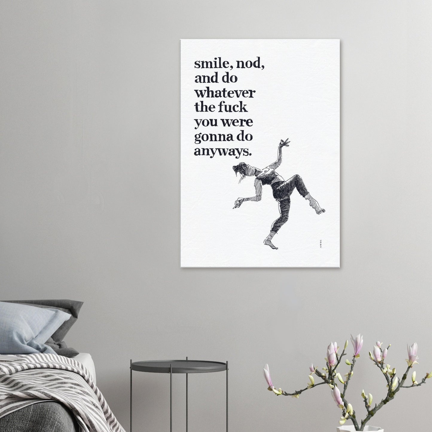 Smile And Nod, Daily Affirmation Dancing Woman: Art Print On Canvas