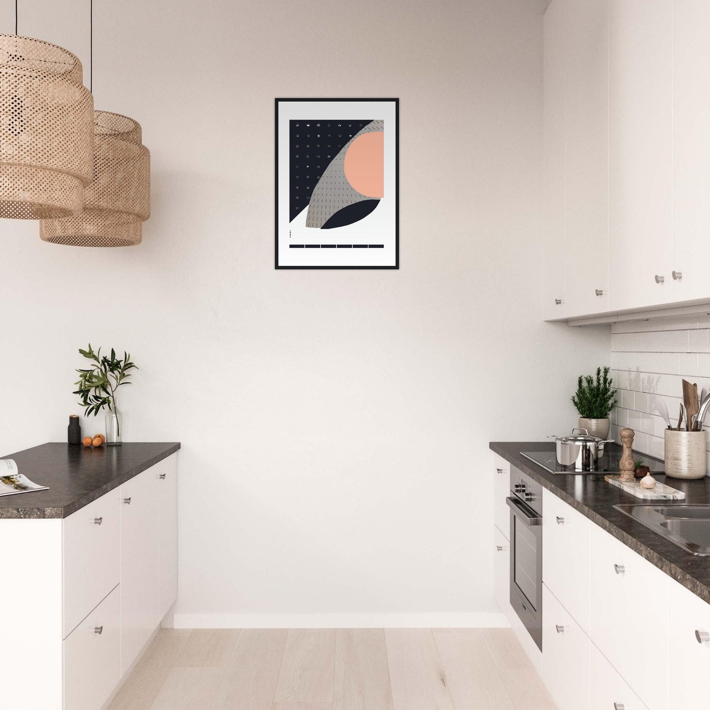 Minimalist Wall Art, Scandinavian Art Print With Abstract Graphic Shapes: Framed Art Print