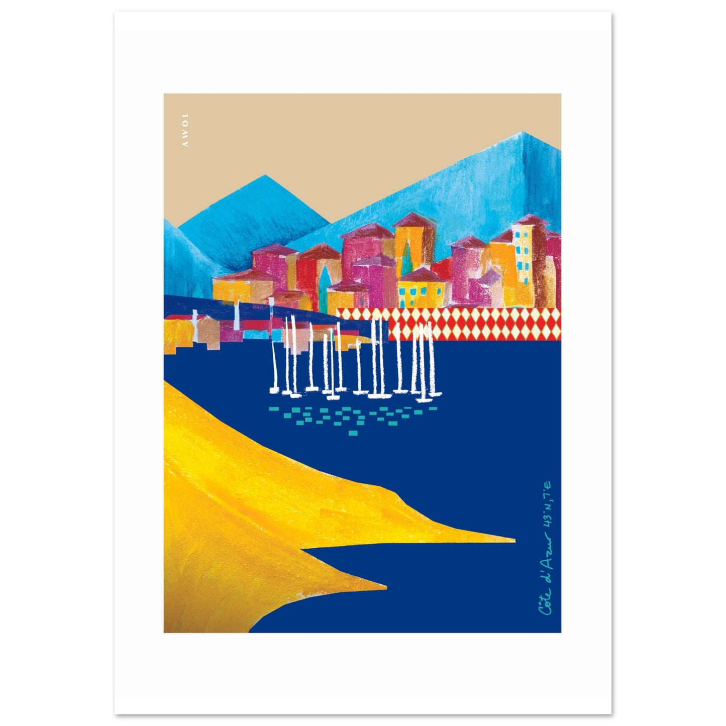 Colourful Seaside Towns And Mountains, Landscape Art, Travel Poster Print