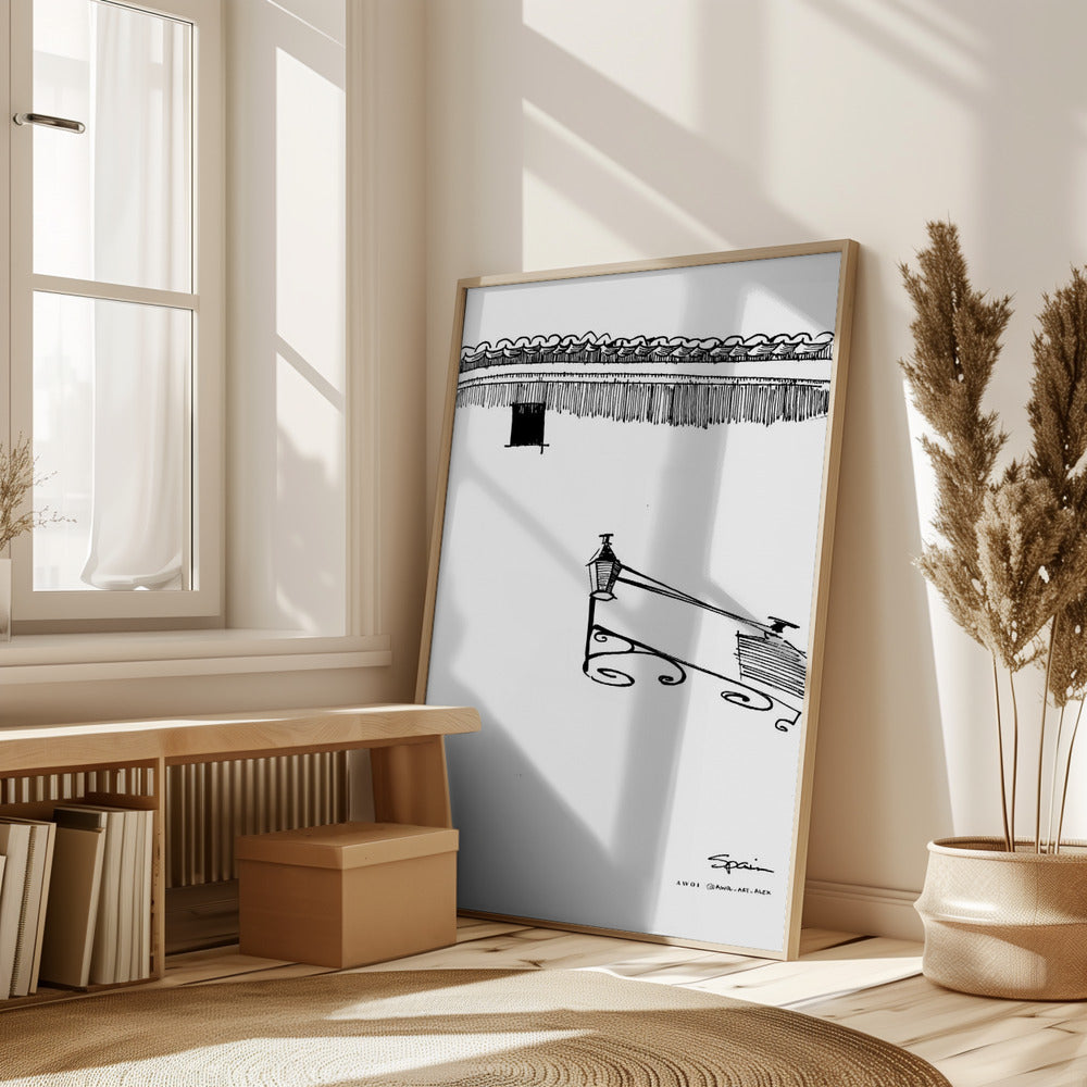 Siesta Shadows: Sunshine On Streetlamp In Spain: Fine Art Poster