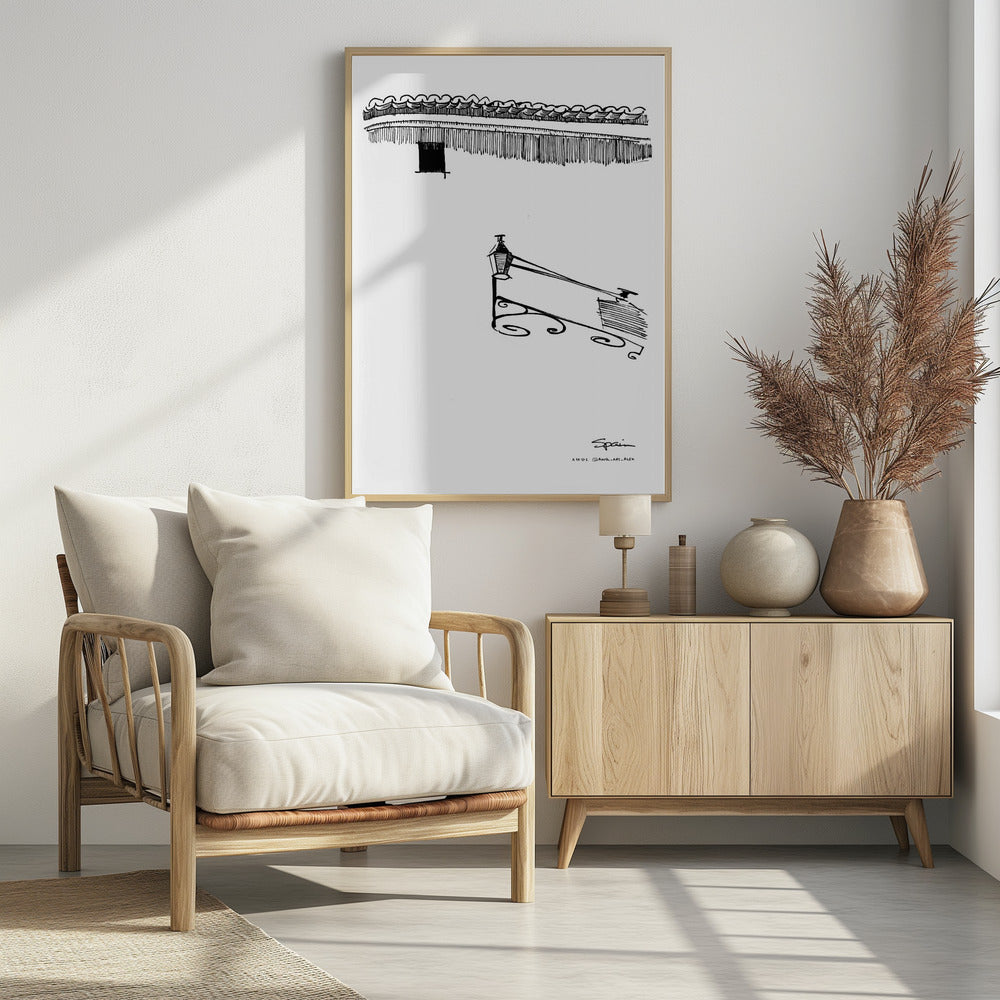 Siesta Shadows: Sunshine On Streetlamp In Spain: Fine Art Poster