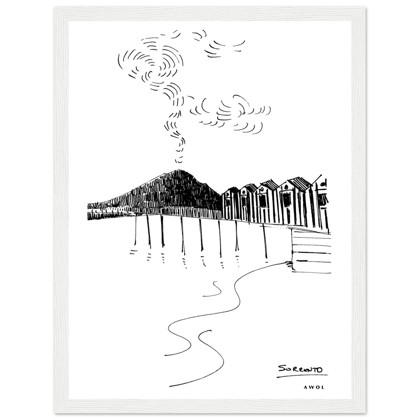 View of Mount Vesuvius Volcano, Italian Landscape, The Bay Of Naples Seen From Sorrento: Premium Matte Paper Wooden Framed Art Print