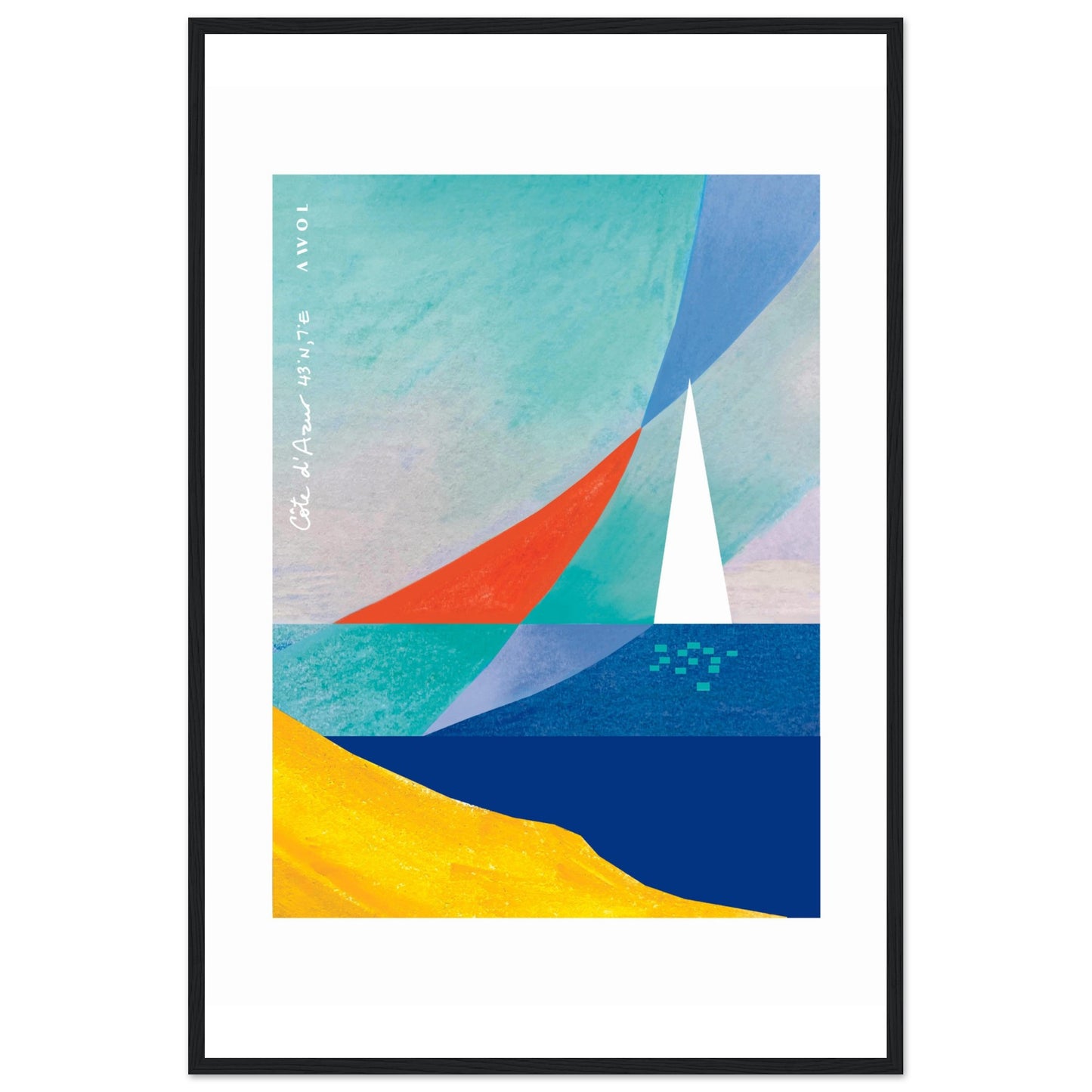 Sea And Sailboat Abstraction Art Of The Mediterranean Sea, French Riviera Nautical Art Print: Wooden Framed Poster Print
