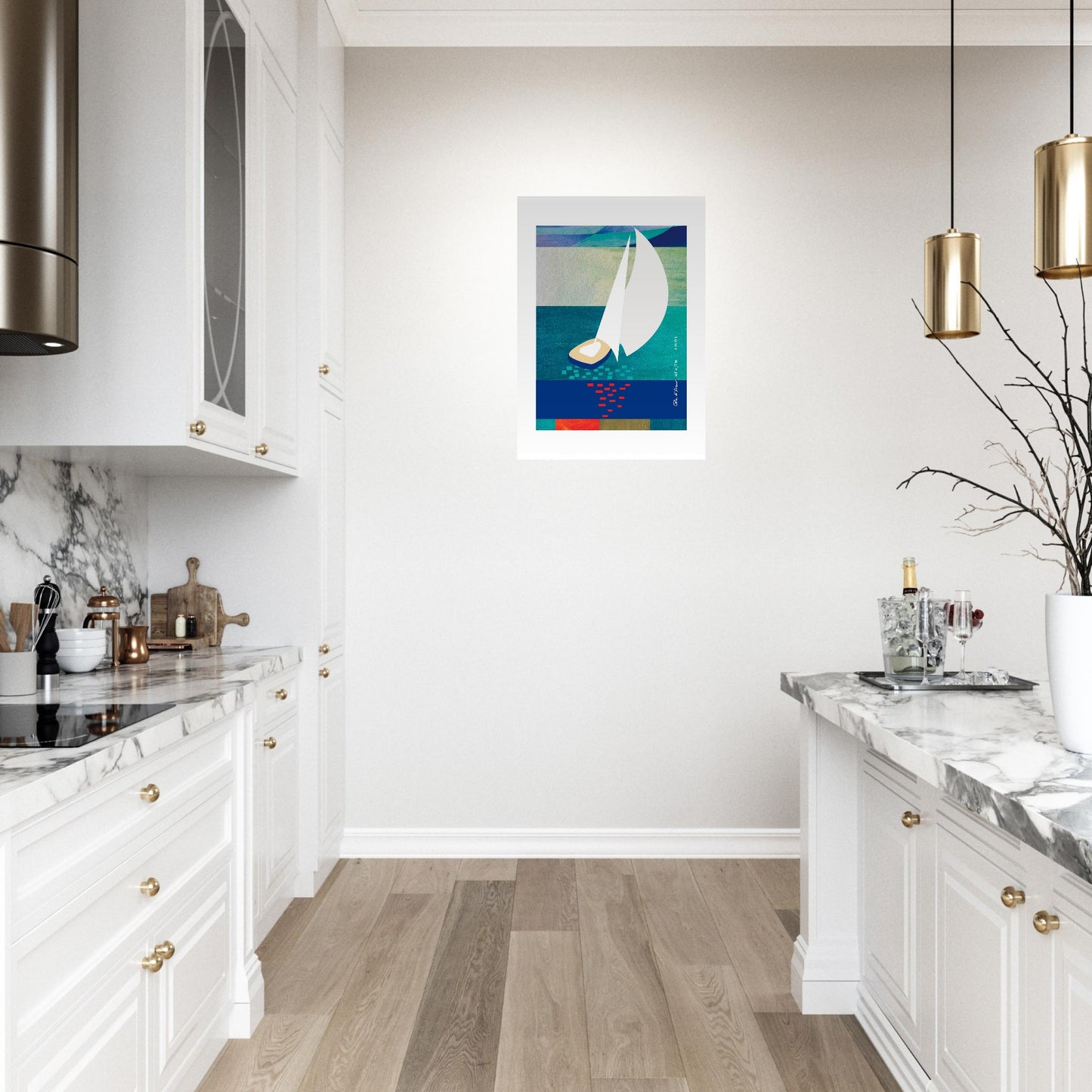 White Sailboat At Sunset On The Sea With Graphic Reflection: French Rivera Aluminum Print