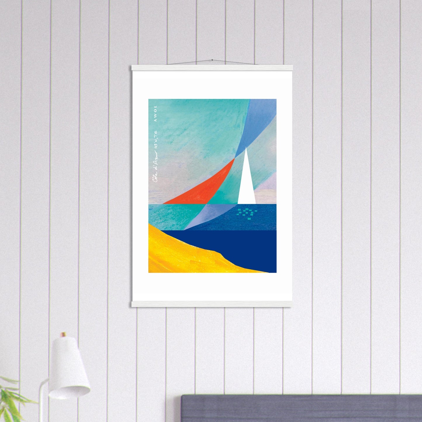 Sailboat On Abstract Sea: Côte d'Azur Poster with Hanger
