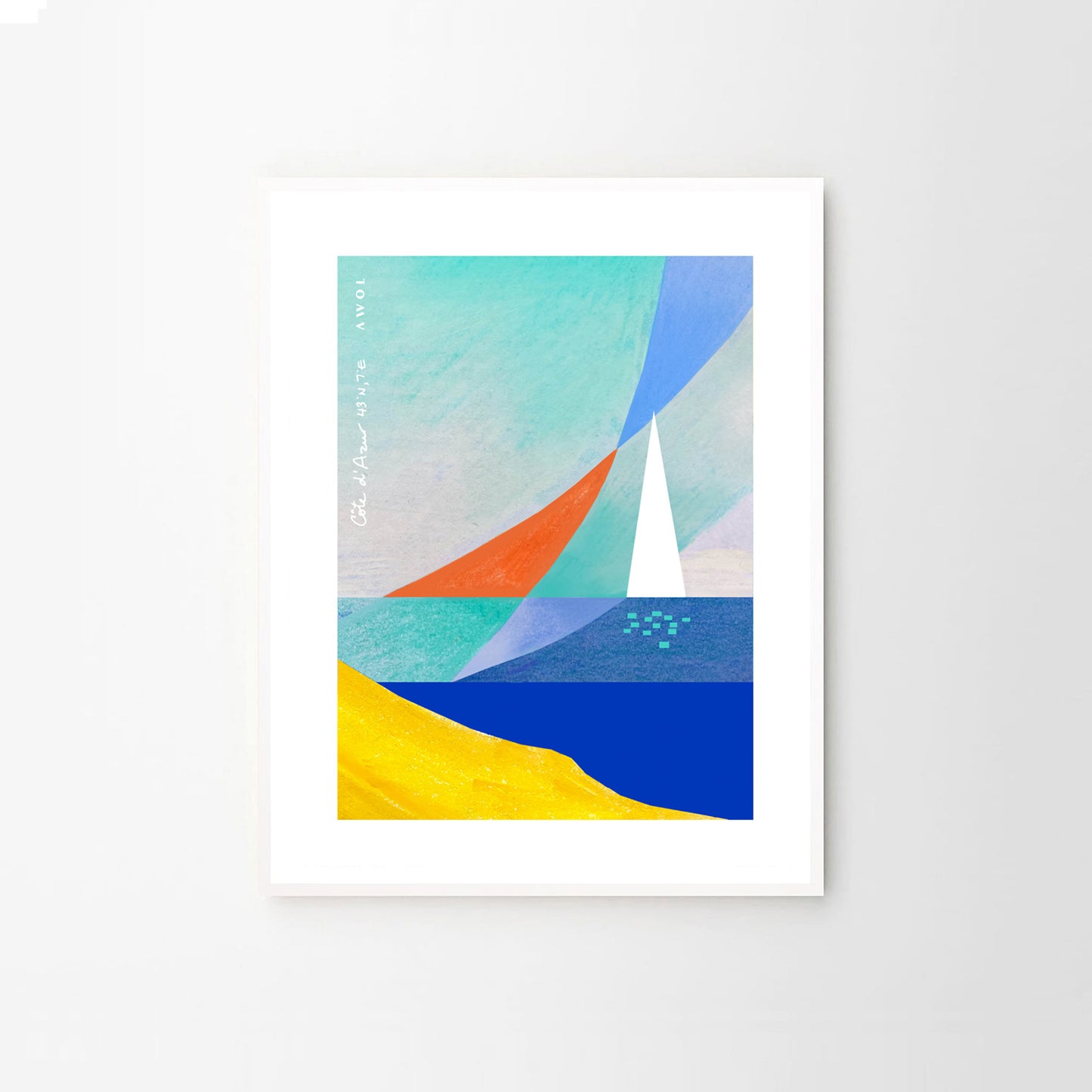 Sea And Sailboat Abstraction Art Of The Mediterranean Sea, French Riviera Nautical Art Print: Wooden Framed Poster Print