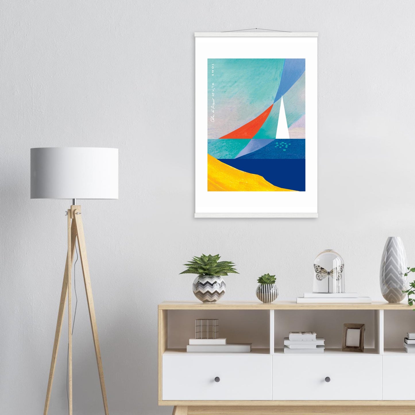 Sailboat On Abstract Sea: Côte d'Azur Poster with Hanger