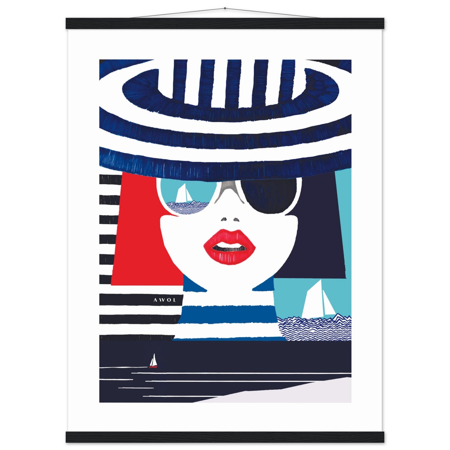 Colourful Mediterranean Wall Art Portrait On The Riviera: Beach Poster With Hanger