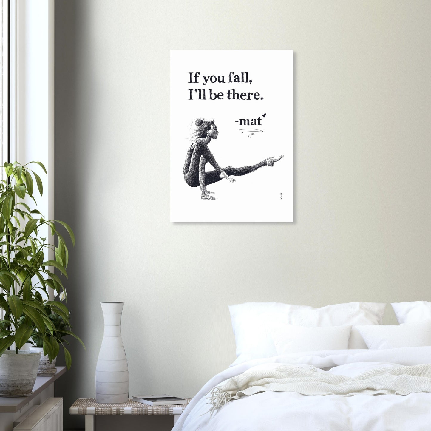 If You Fall, I'll Be There: Yoga Art With Woman And Inspirational Quote: Yoga Poster