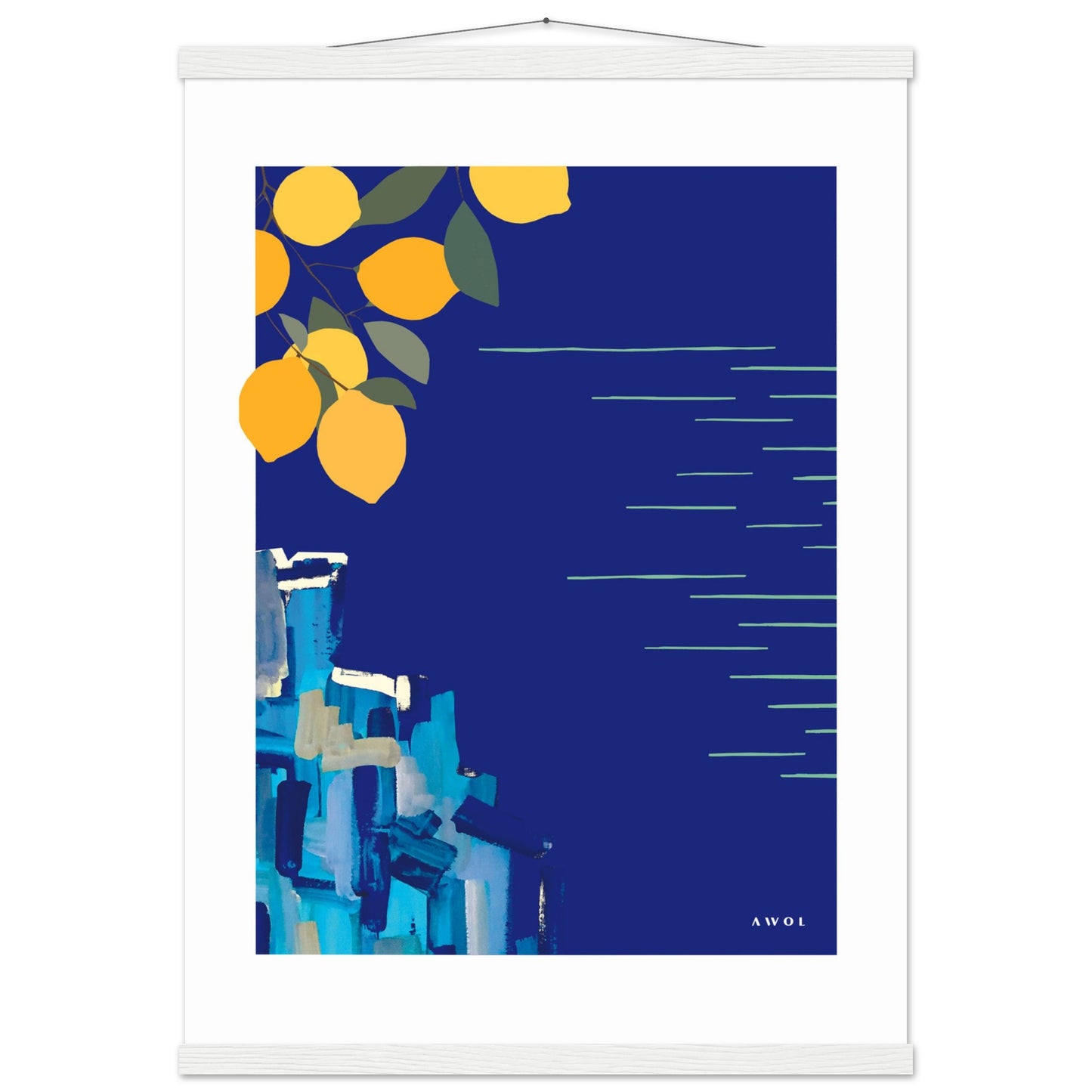Mediterranean Seascape Art: Blue Seas And Lemons, Travel Poster with Hanger