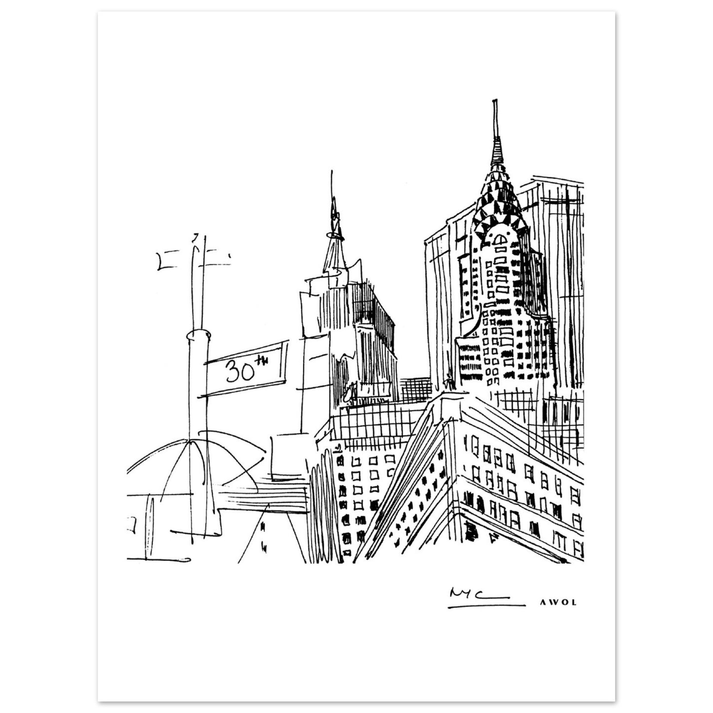 New York City Skyline Art, Iconic Skyscrapers: Poster Print
