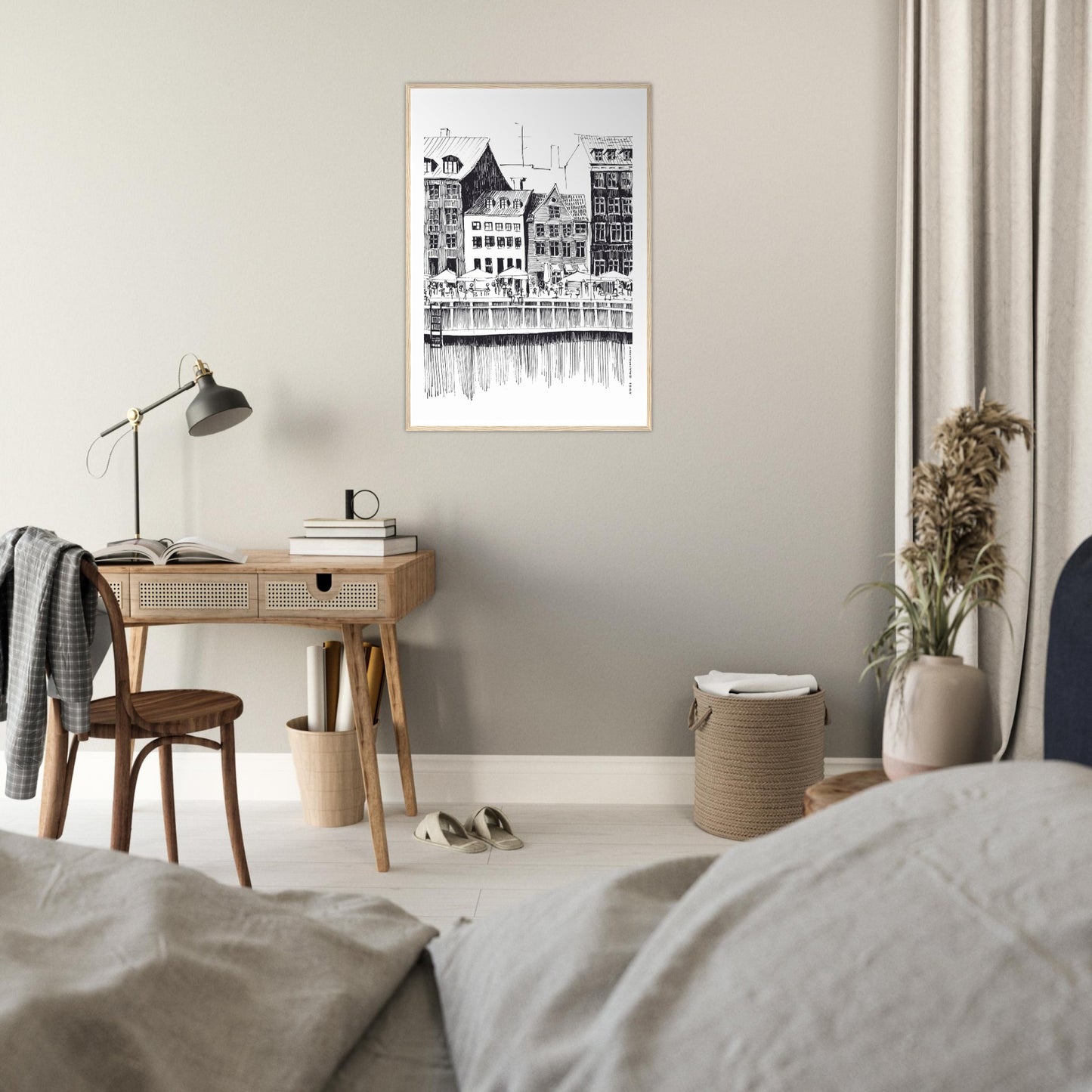 Saturday Afternoon With Cafés And Historic Houses In Copenhagen, Wooden Framed Art Print On Premium Paper