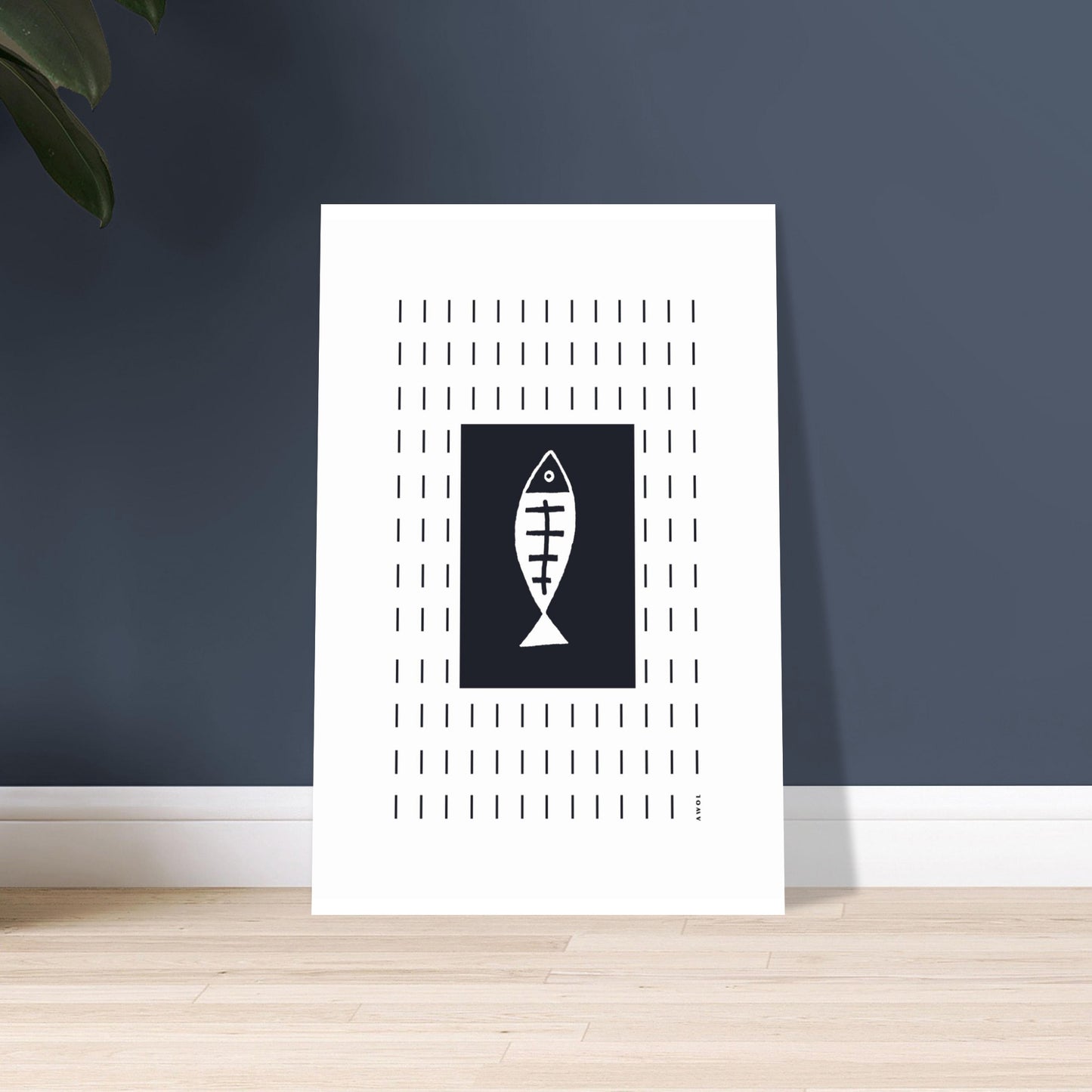 Minimalist Fish Art With Abstract Rain Pattern: Wall Poster Print