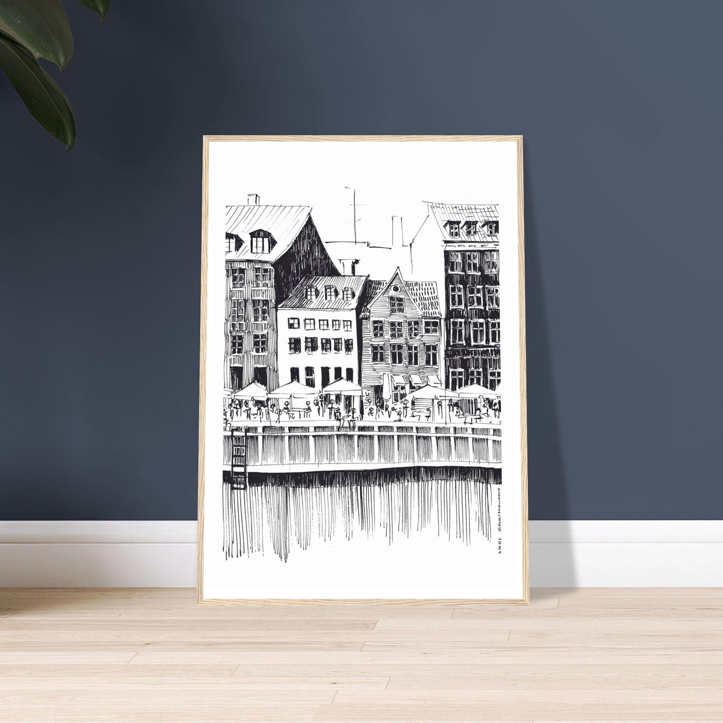 Saturday Afternoon With Cafés And Historic Houses In Copenhagen, Wooden Framed Art Print On Premium Paper