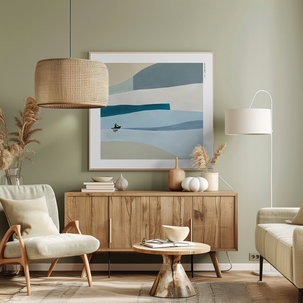 In The Drift – Abstract Minimalist Kayak: Fine Art Wooden Framed Art Print