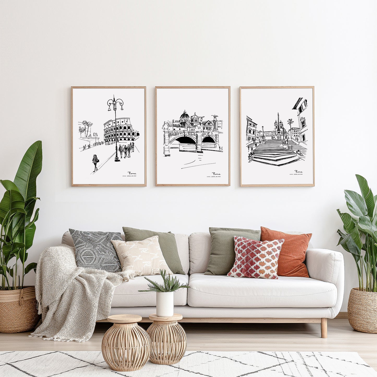 Rome Italy Wall Art Print – Hand-Drawn Bridge Sketch – Fine Art Travel Poster for Home & Wall Decor | Cityscape Line Art