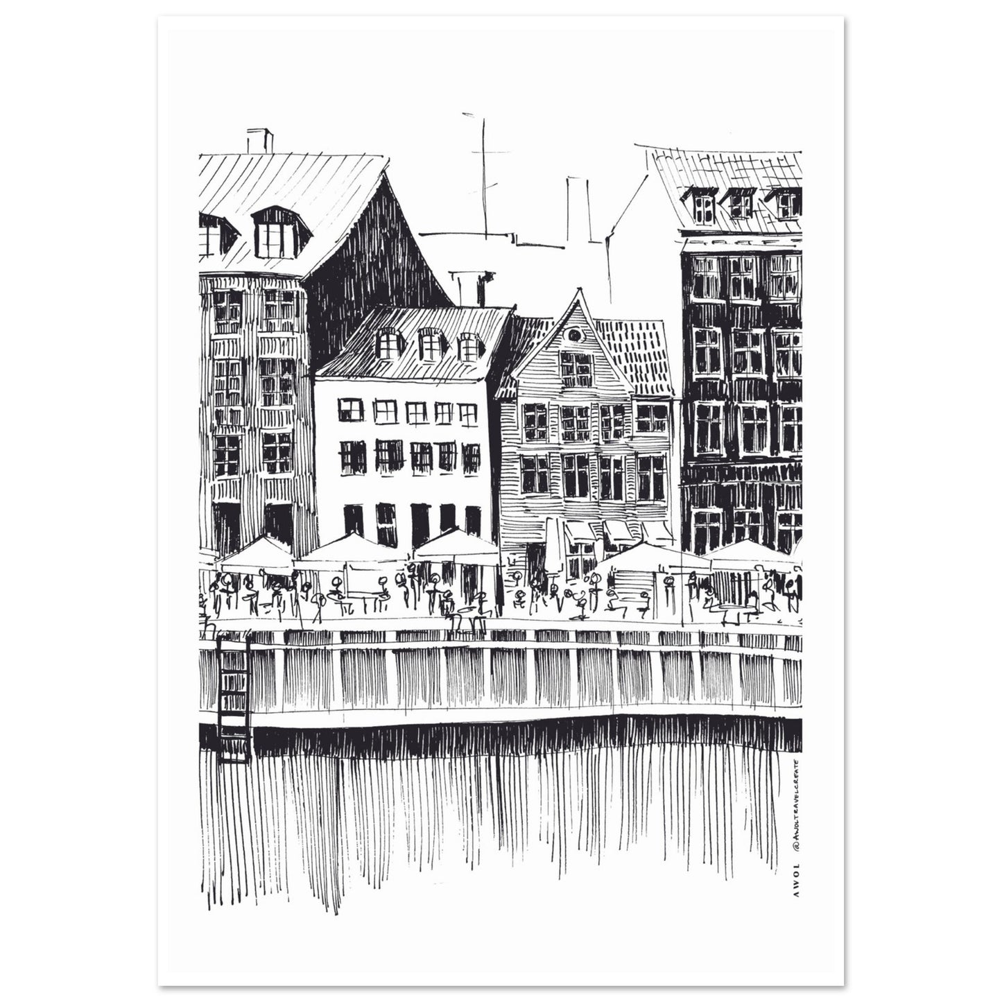 Saturday Afternoon By Nyhavn Canal In Copenhagen, Denmark: Premium Matte Paper Art Print