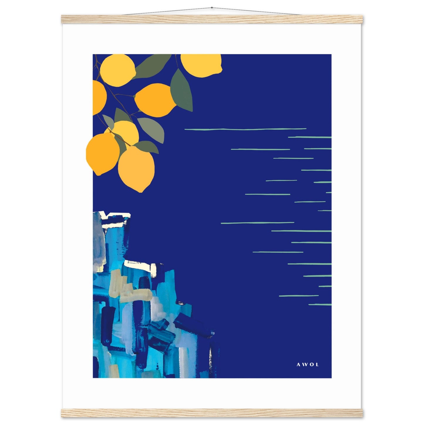 Mediterranean Seascape Art: Blue Seas And Lemons, Travel Poster with Hanger