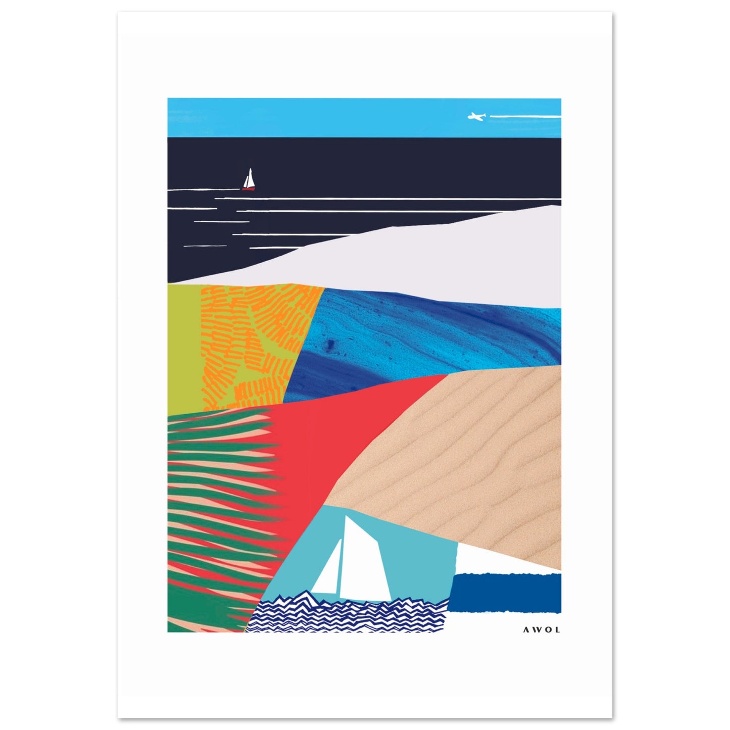 Tropical Beach Paradise With Palm Trees, Travel Art Print On Aluminum