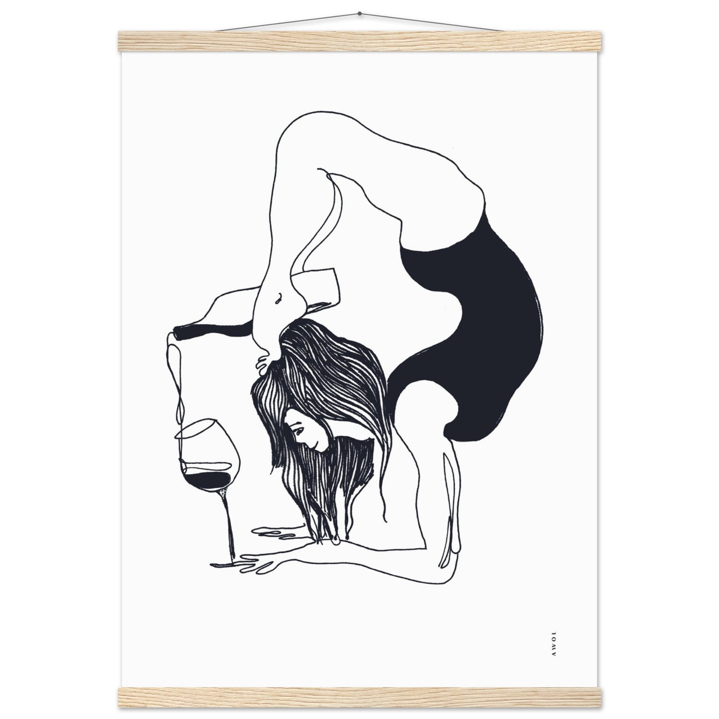 Funny Yoga Art With Wine And Woman In Yoga Pose, Poster with Hanger
