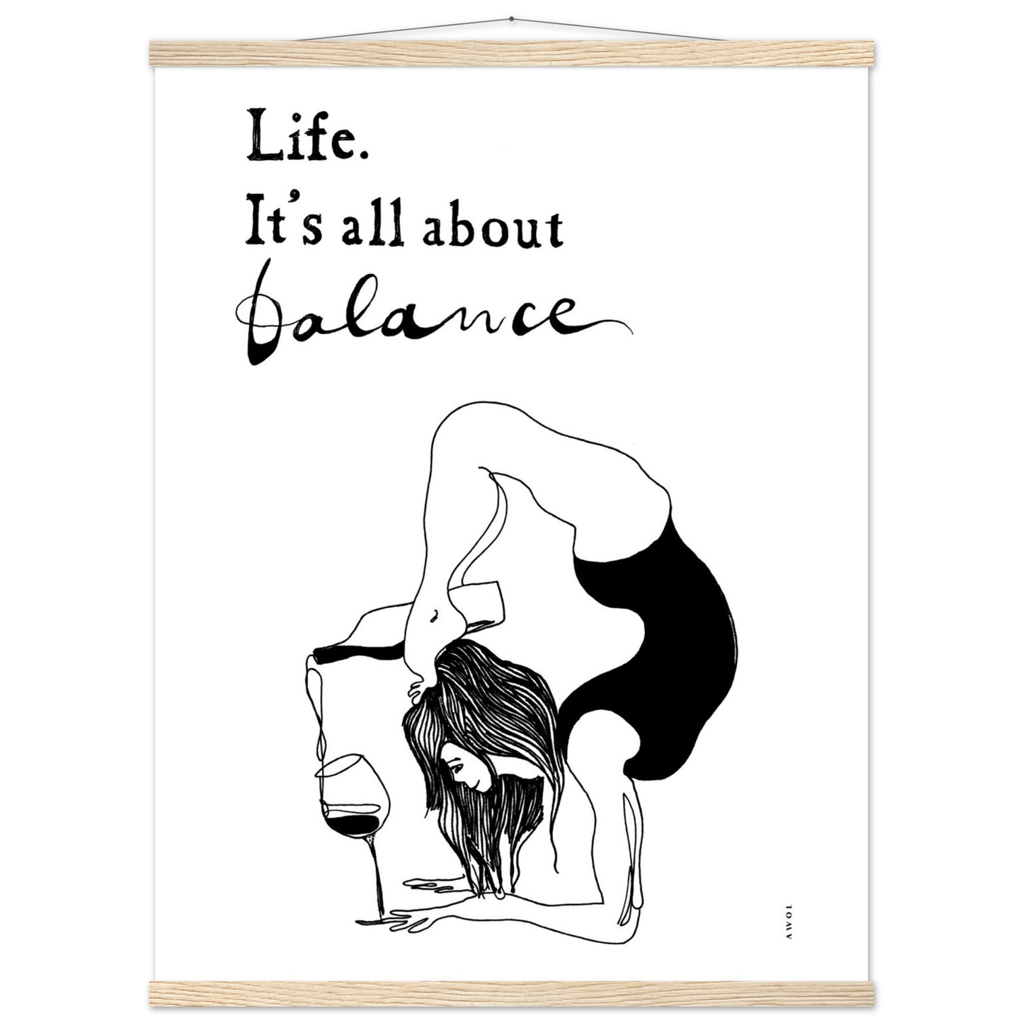 Funny Yoga Art Print With Spiritual Quote, Yoga Pose And Wine, Poster Print with Hanger