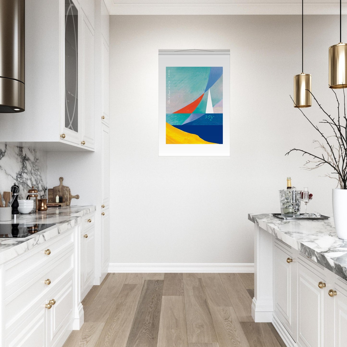 Sailboat On Abstract Sea: Côte d'Azur Poster with Hanger
