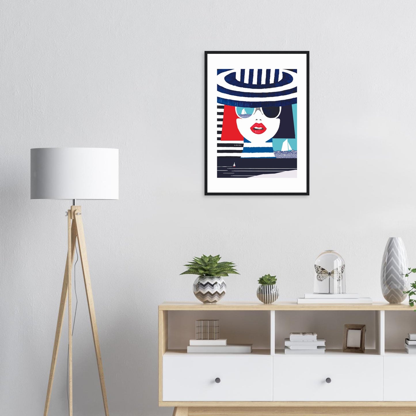 Portrait Of A Woman On The Beach: Mediterranean Wall Art, Framed Print