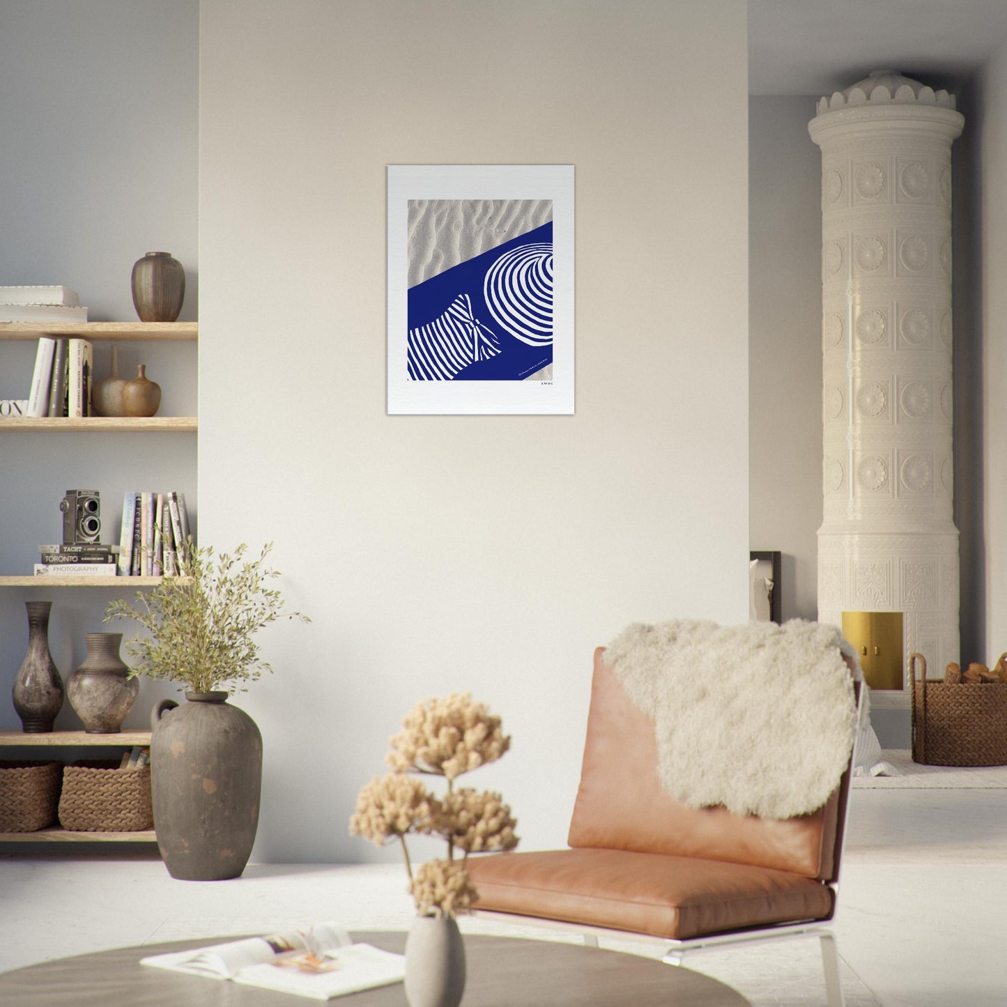 Woman Relaxing In And Oversized Beach Hat, And Striped Bathing Suit, Vacation Vibes, Modern Blue Canvas Art