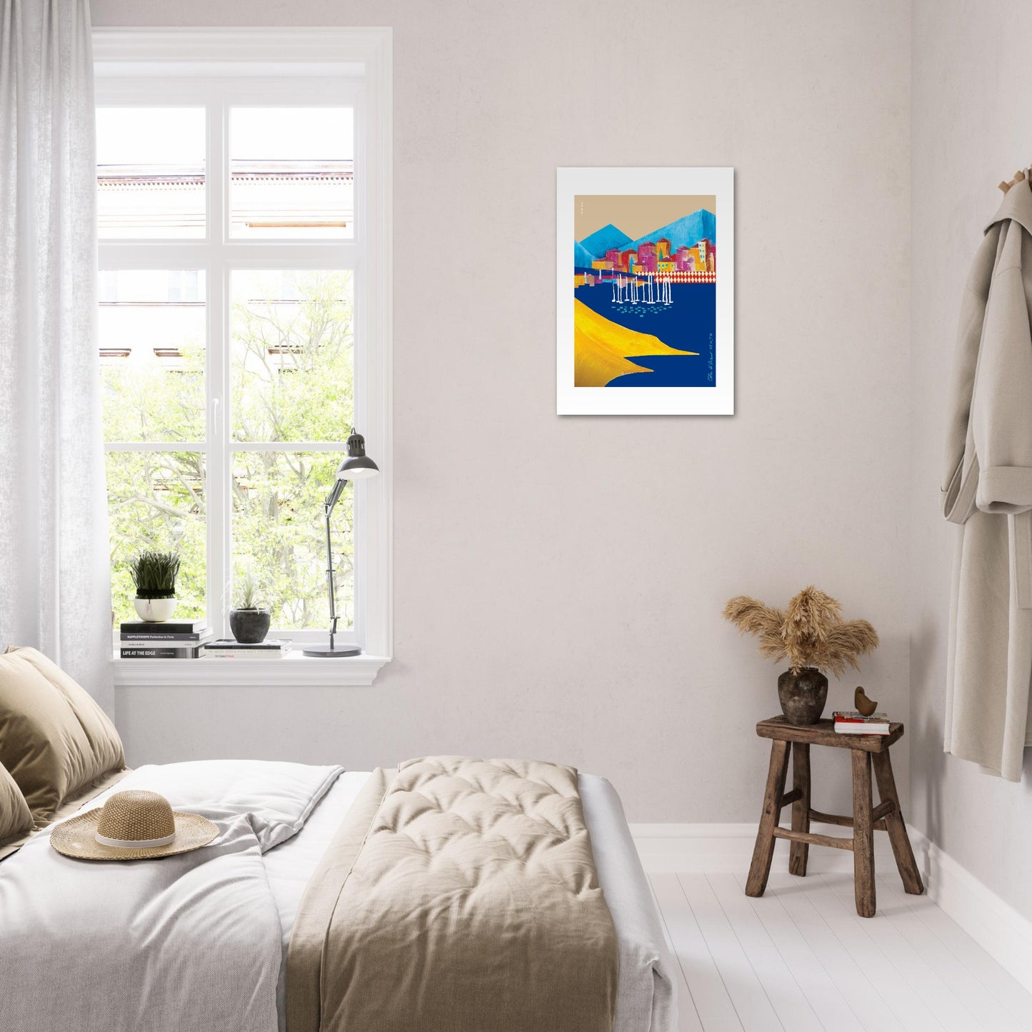 Colourful Seaside Landscape Art, Travel Poster Of The French Riviera: Aluminum Art Print