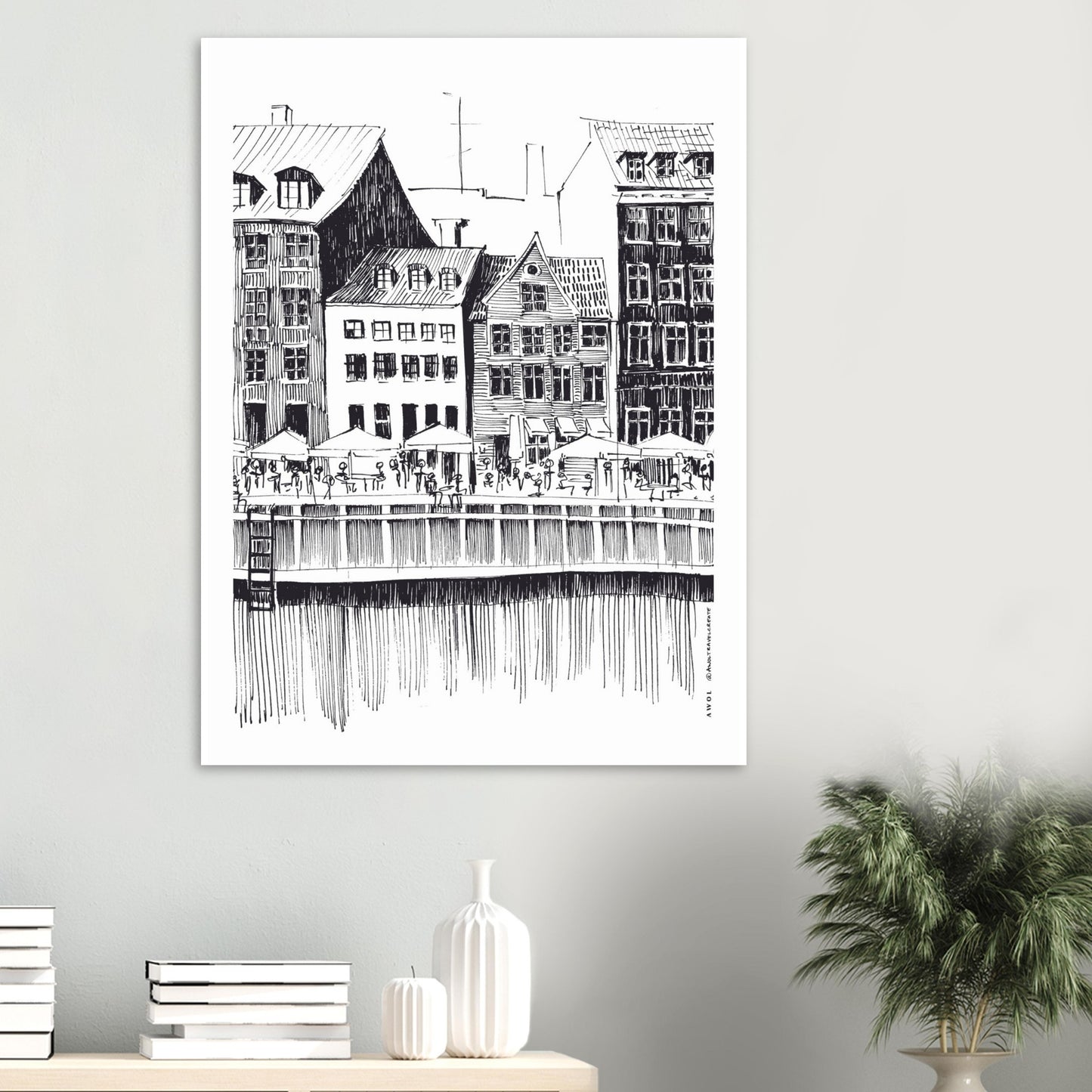 Saturday Afternoon By Nyhavn Canal In Copenhagen, Denmark: Premium Matte Paper Art Print