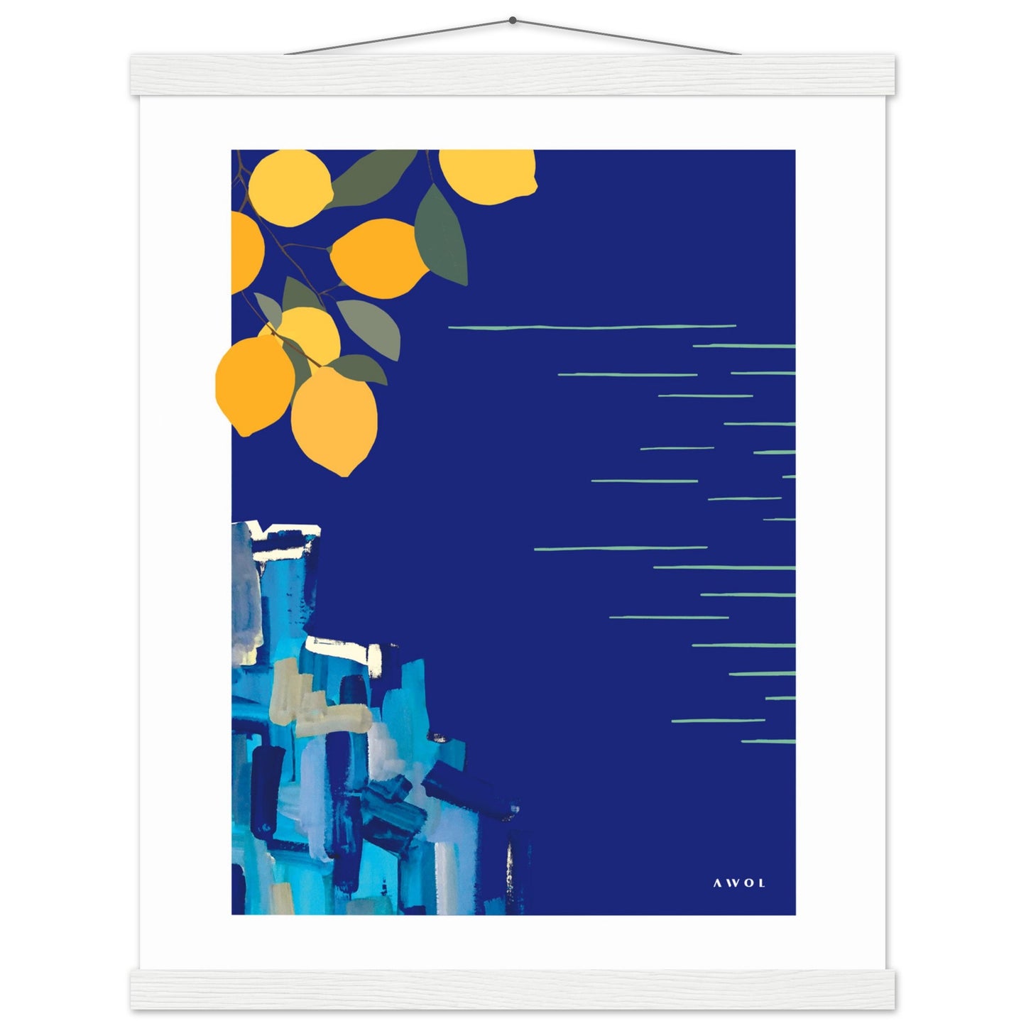 Mediterranean Seascape Art: Blue Seas And Lemons, Travel Poster with Hanger