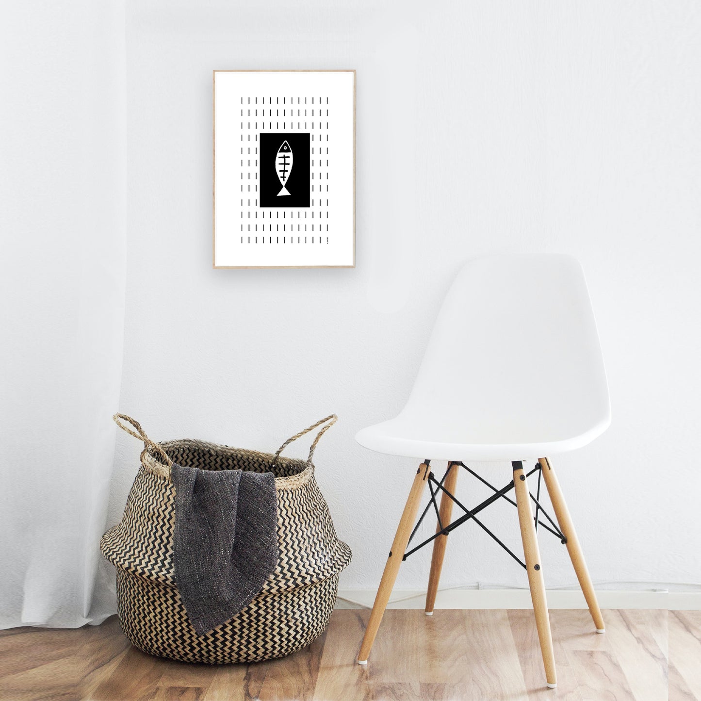 Minimalist Fish Art With Abstract Rain Pattern: Wall Poster Print