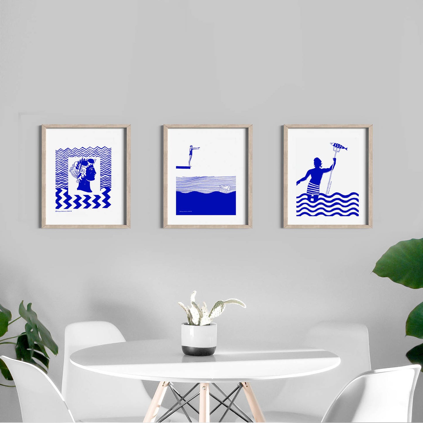 Man With Fish In The Sea: Gone Fishing Artwork, Wooden Framed Art Print