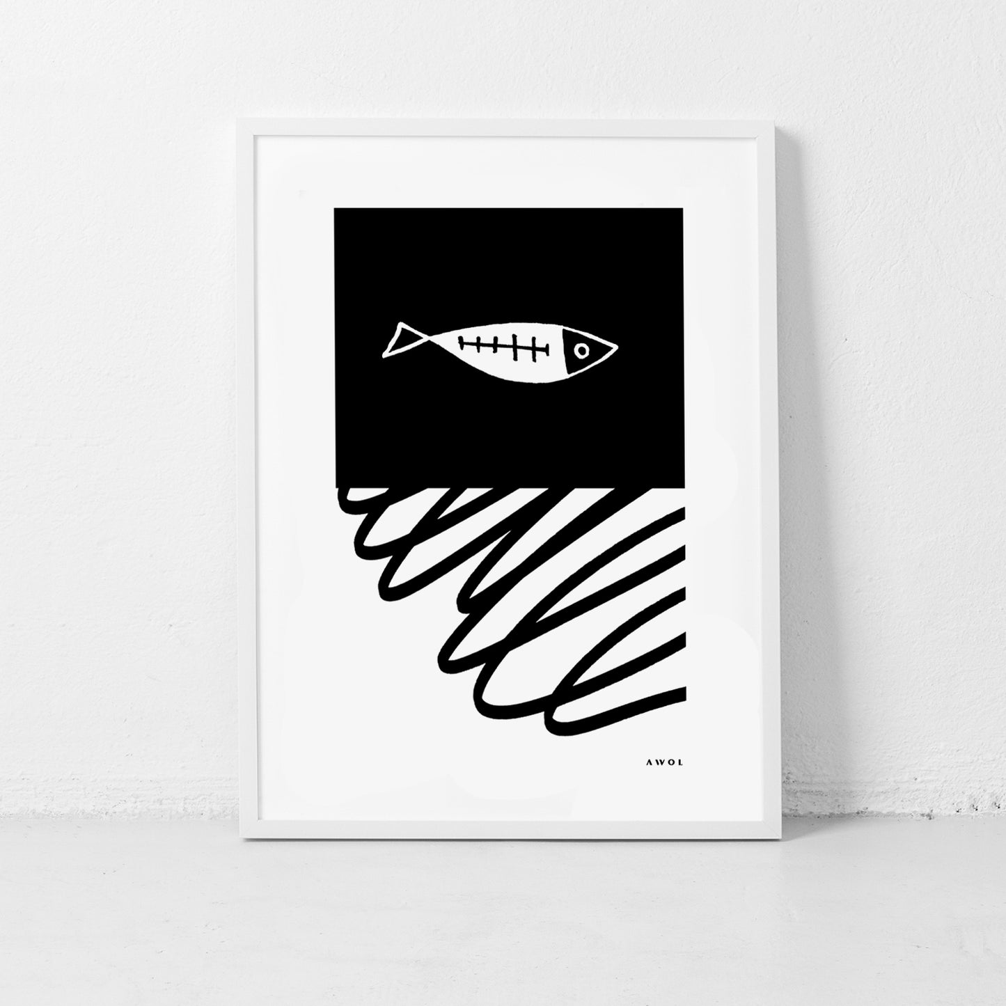 Minimalist Wall Decor, Scandinavian Wall Art With Fish: Framed Art Print