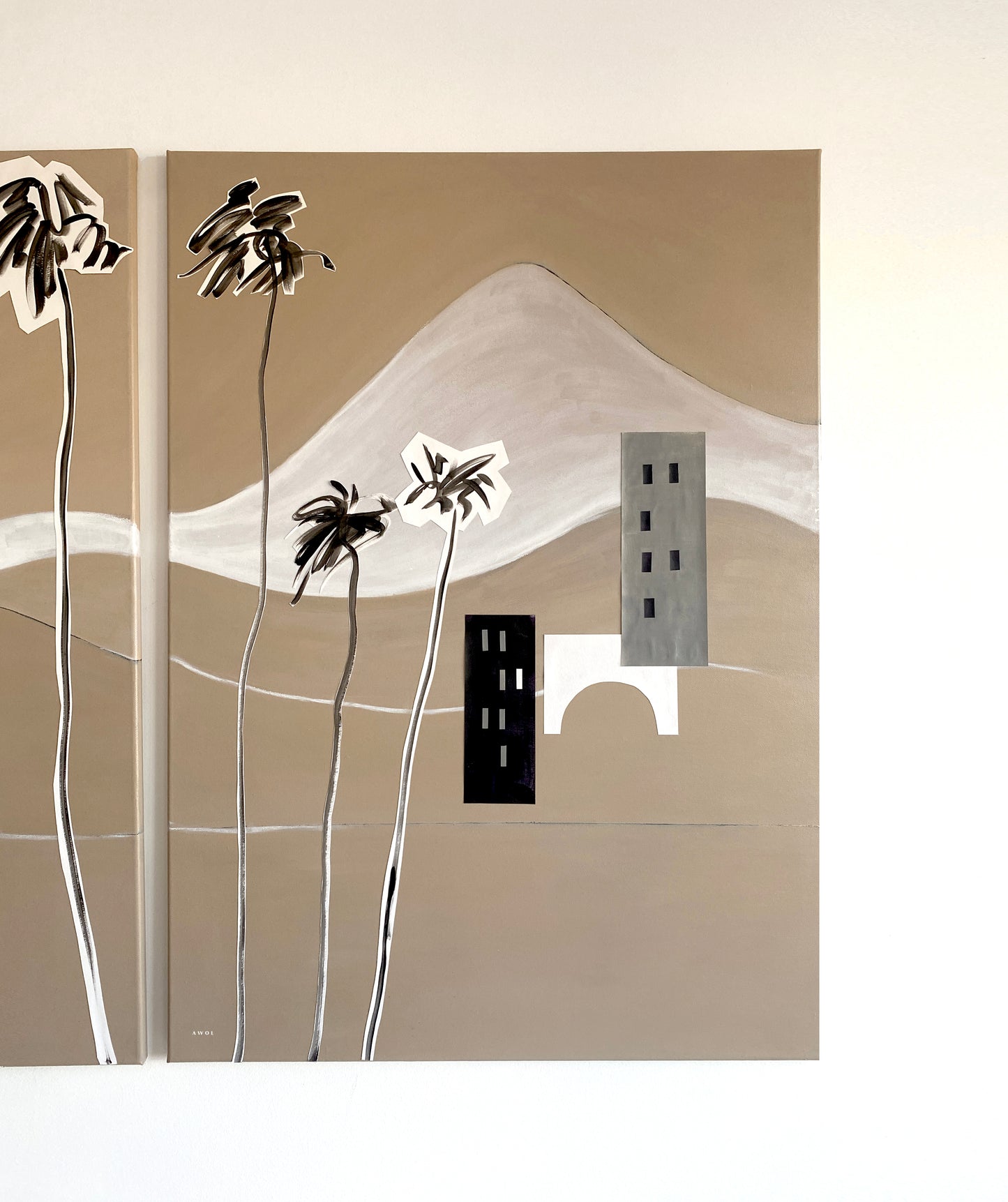 Mediterranean Abstract Landscape Wall Art With Mountains And Palm Trees: Canvas Art Print
