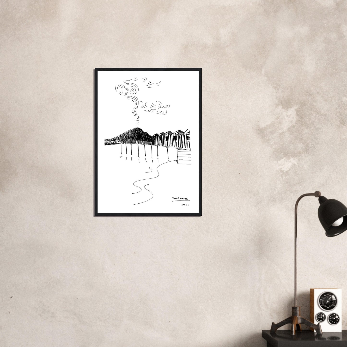 View of Mount Vesuvius Volcano, Italian Landscape, The Bay Of Naples Seen From Sorrento: Premium Matte Paper Wooden Framed Art Print