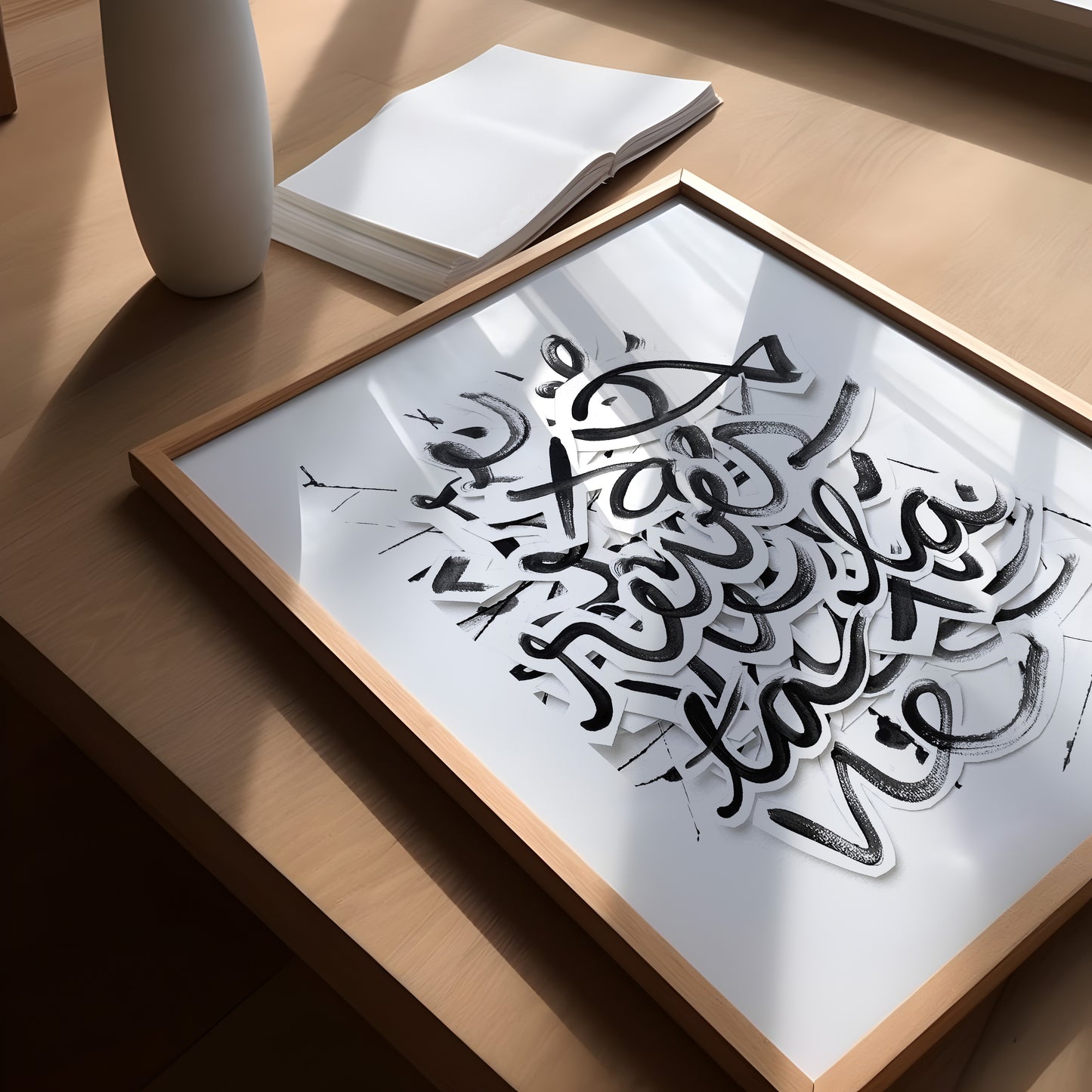 Fais De Tes Rêves Une Vie, Et De Ta Vie, Un Rêve, Abstract Black And White Art Print On Matte Paper With Wooden Frame