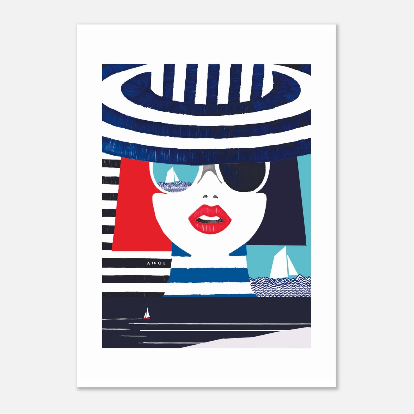 Graphic Portrait Of A Woman On The Riviera, Beach Wall Art: Travel Poster Print