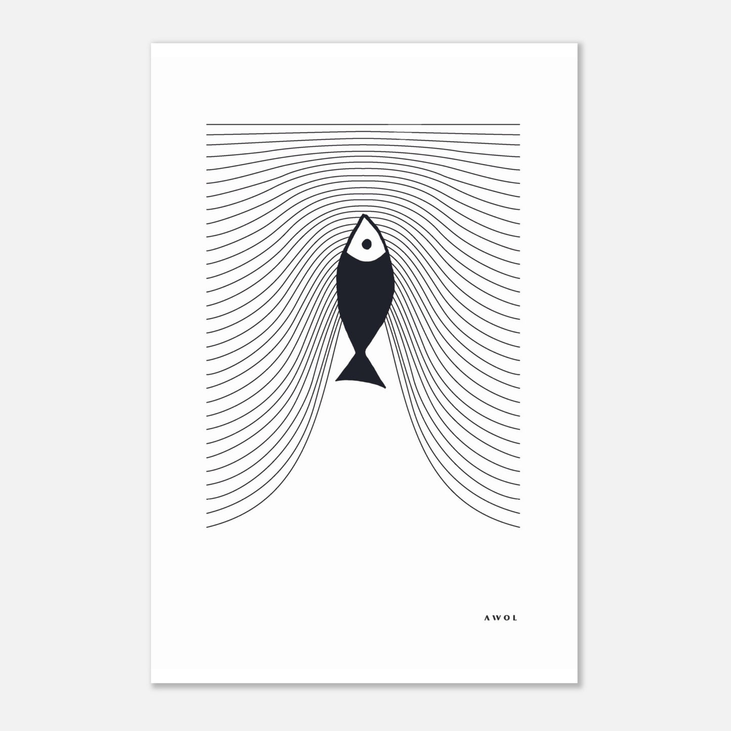 Minimalist Fish Art, Sardine Swimming In Abstract Sea: Scandinavian Poster Print