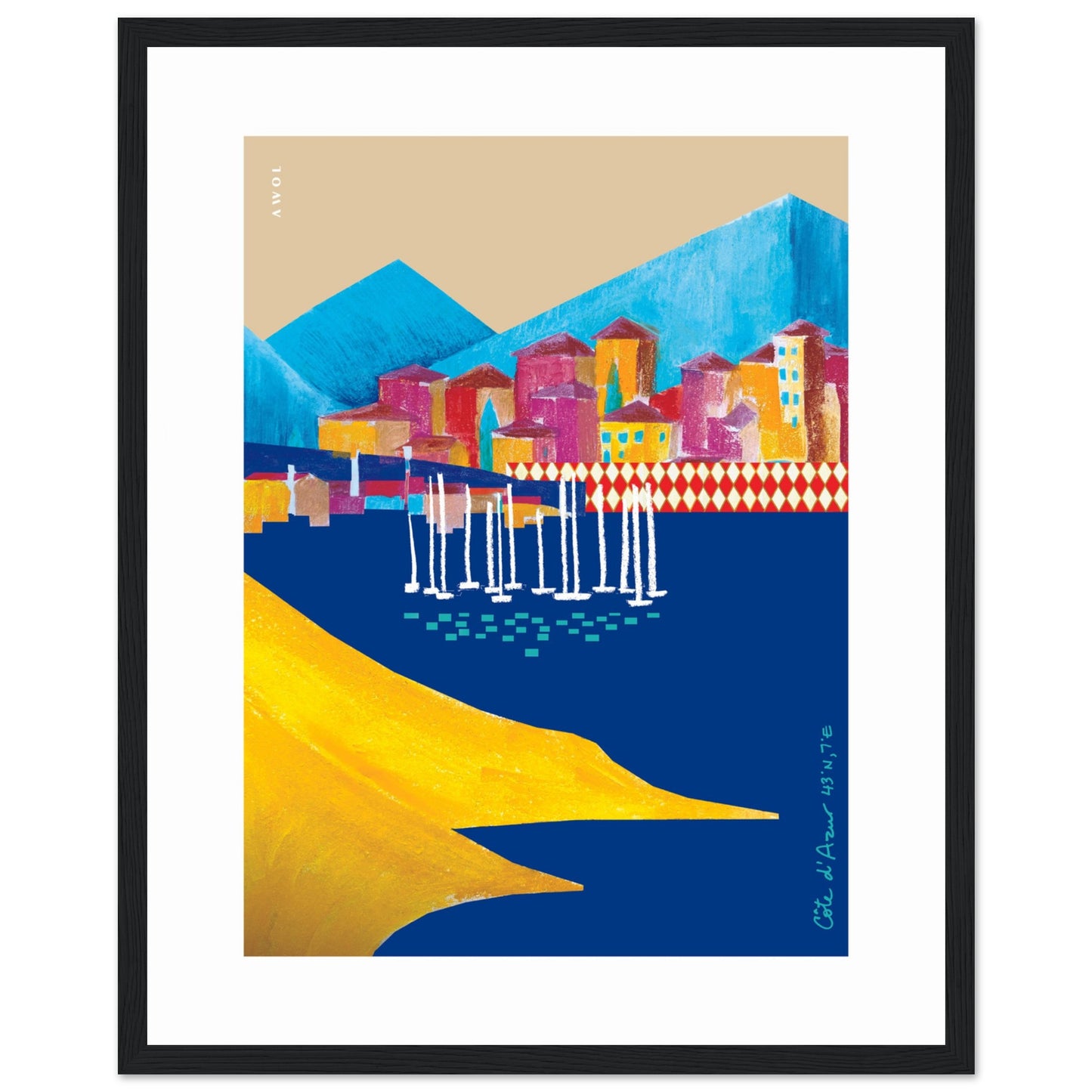 Colourful Beach Towns In The South of France Poster: Framed Art Print