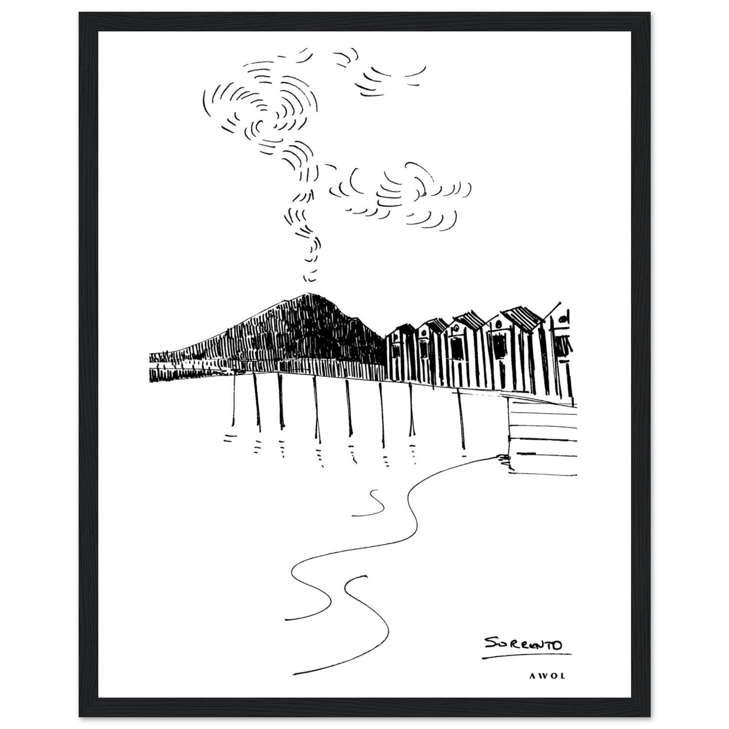 View of Mount Vesuvius Volcano, Italian Landscape, The Bay Of Naples Seen From Sorrento: Premium Matte Paper Wooden Framed Art Print