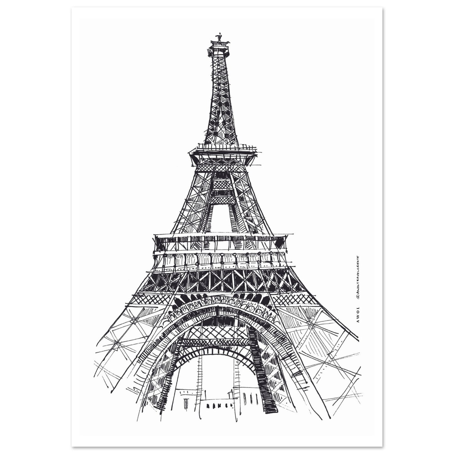 Paris Wall Art, Eiffel Tower In Black And White Art Print: France Travel Poster