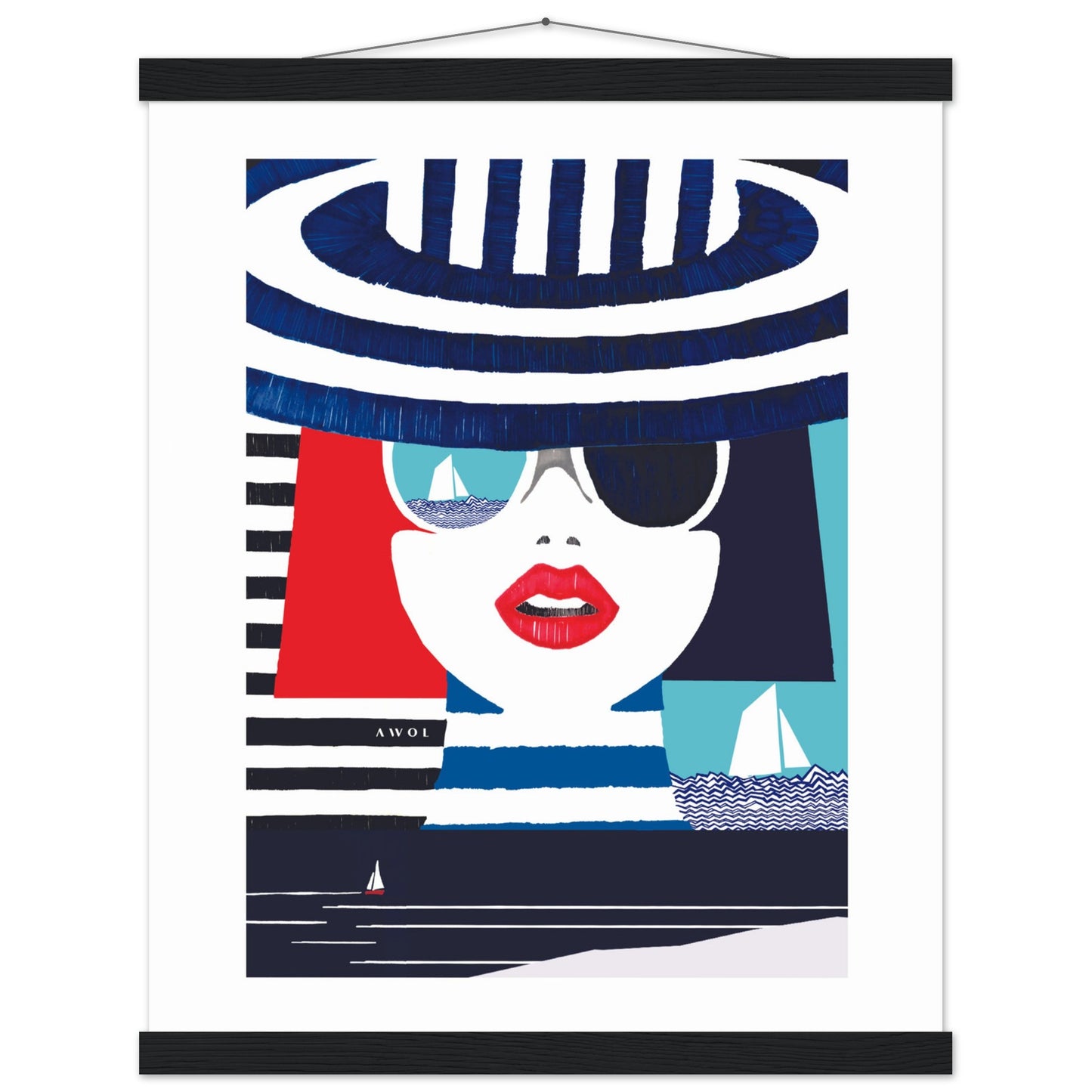 Colourful Mediterranean Wall Art Portrait On The Riviera: Beach Poster With Hanger