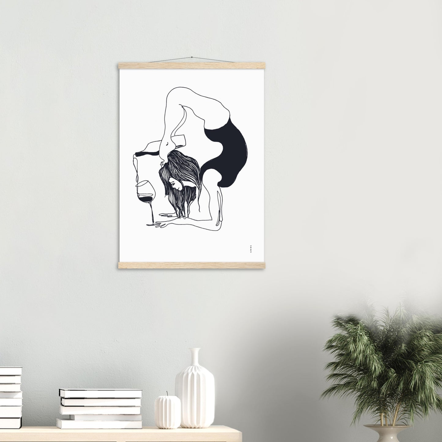 Funny Yoga Art With Wine And Woman In Yoga Pose, Poster with Hanger